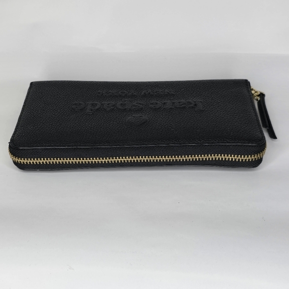 NEW Kate Spade Black Large Continental Peebled Leather Zip Wallet Sienne Logo - Picture 13 of 13